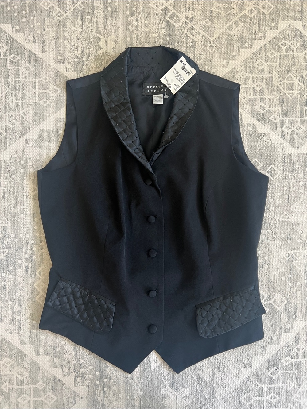 Spenser Jeremy Black Quilted-Trim Sleeveless Vest